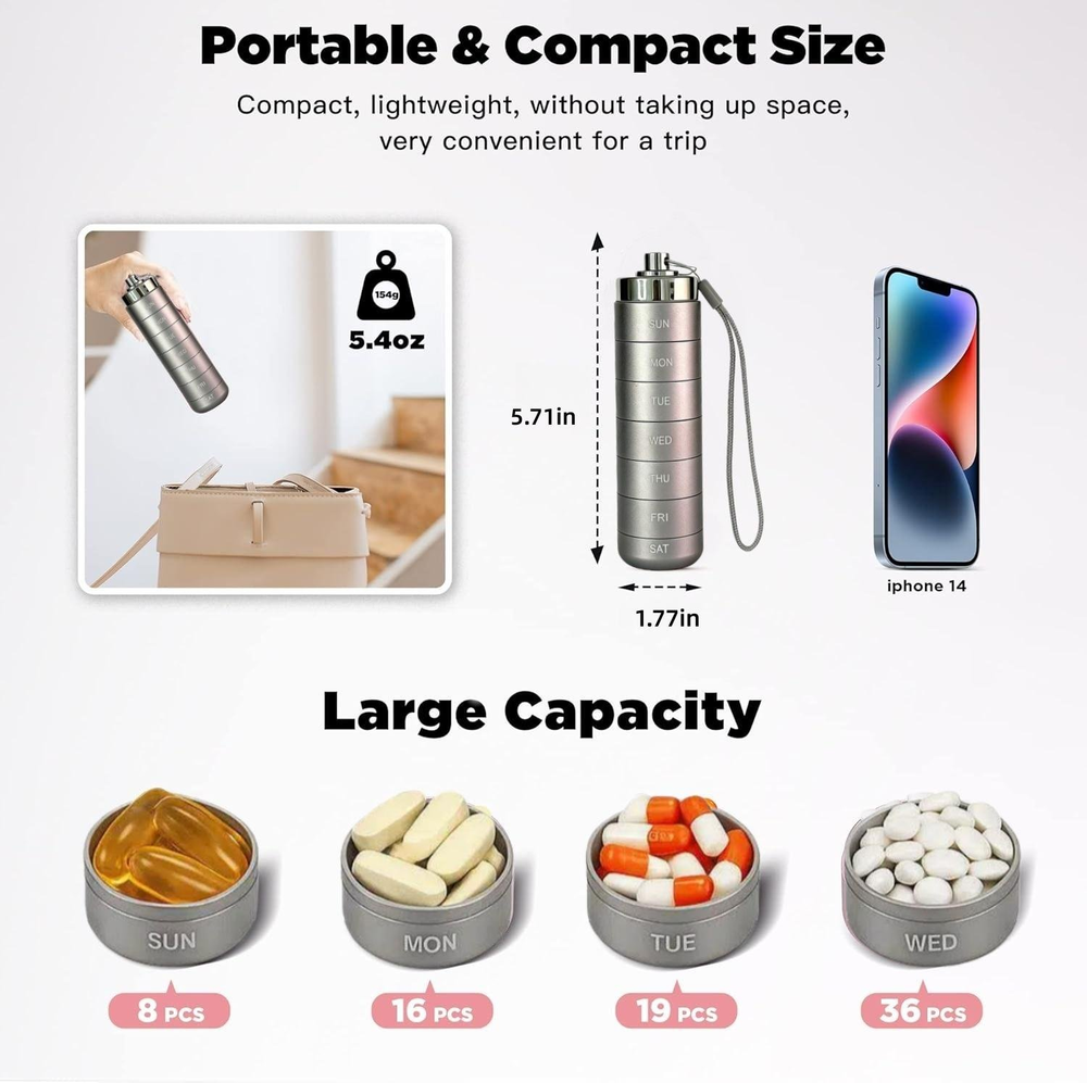 ๐ LIMITED OFFER 50% OFF โ Shop Now! ๐งณ๐Metal Travel Pill Organizer