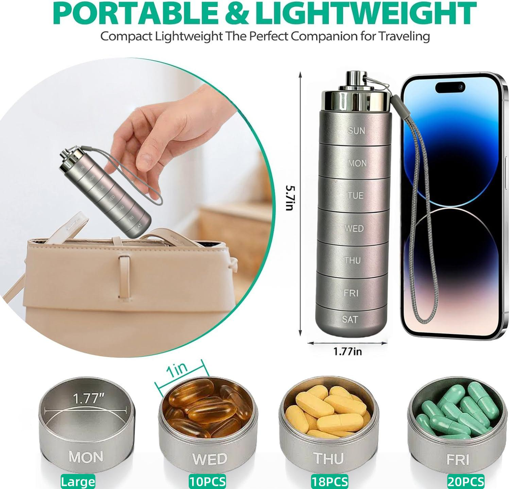 ๐ LIMITED OFFER 50% OFF โ Shop Now! ๐งณ๐Metal Travel Pill Organizer